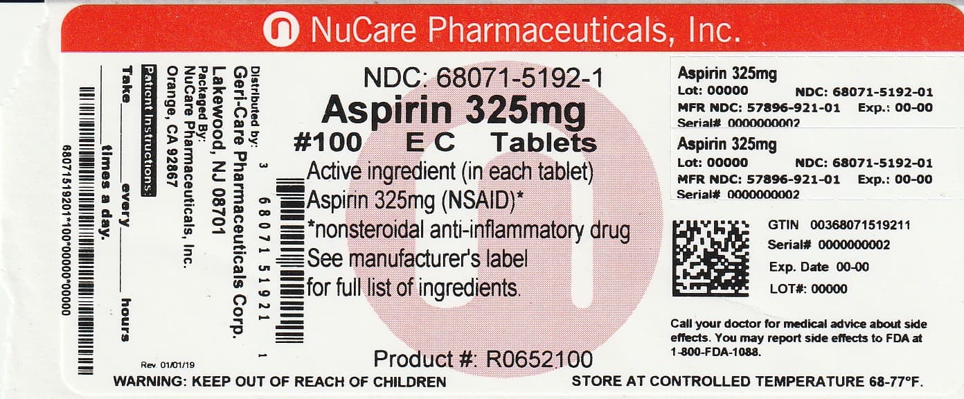 Aspirin package label