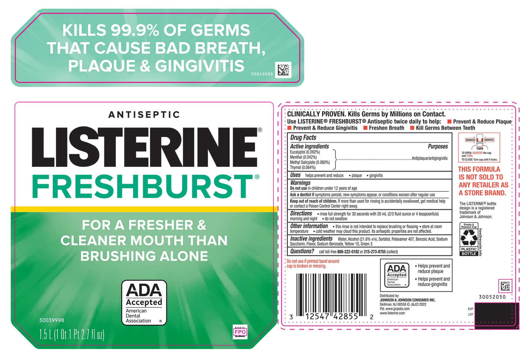 Listerine Freshburst Antiseptic package label