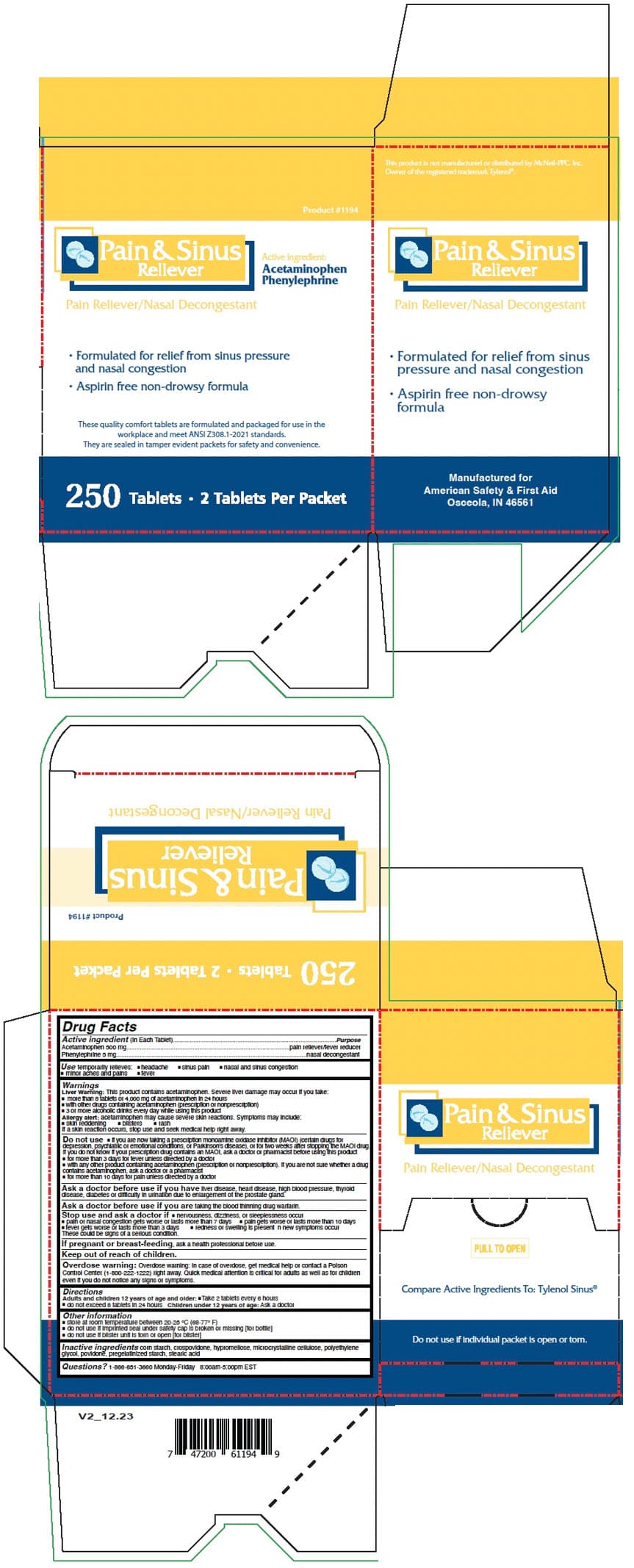 Pain and Sinus package label
