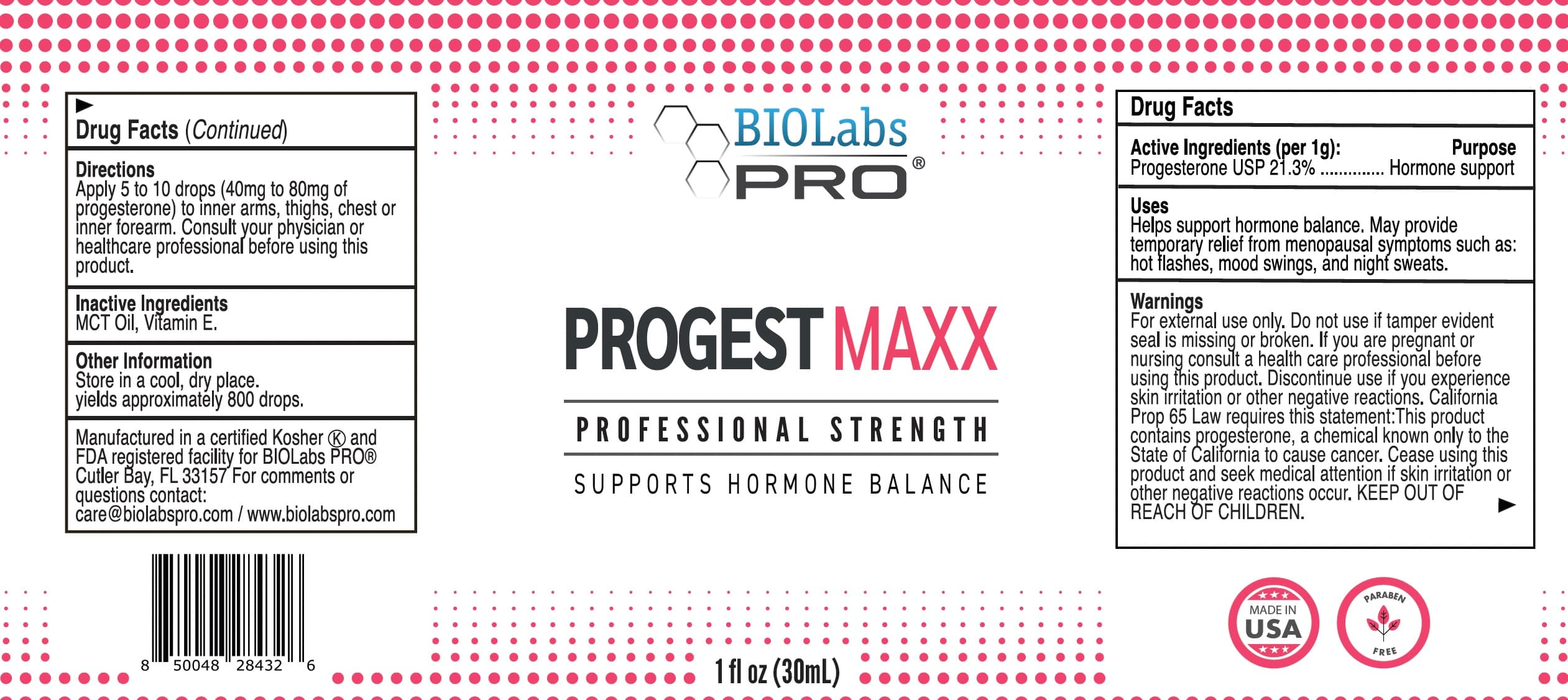 Progest-Oil-1oz-Sb package label