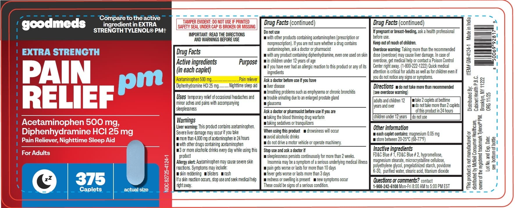 Goodmeds Extra Strength Pain Relief Pm package label