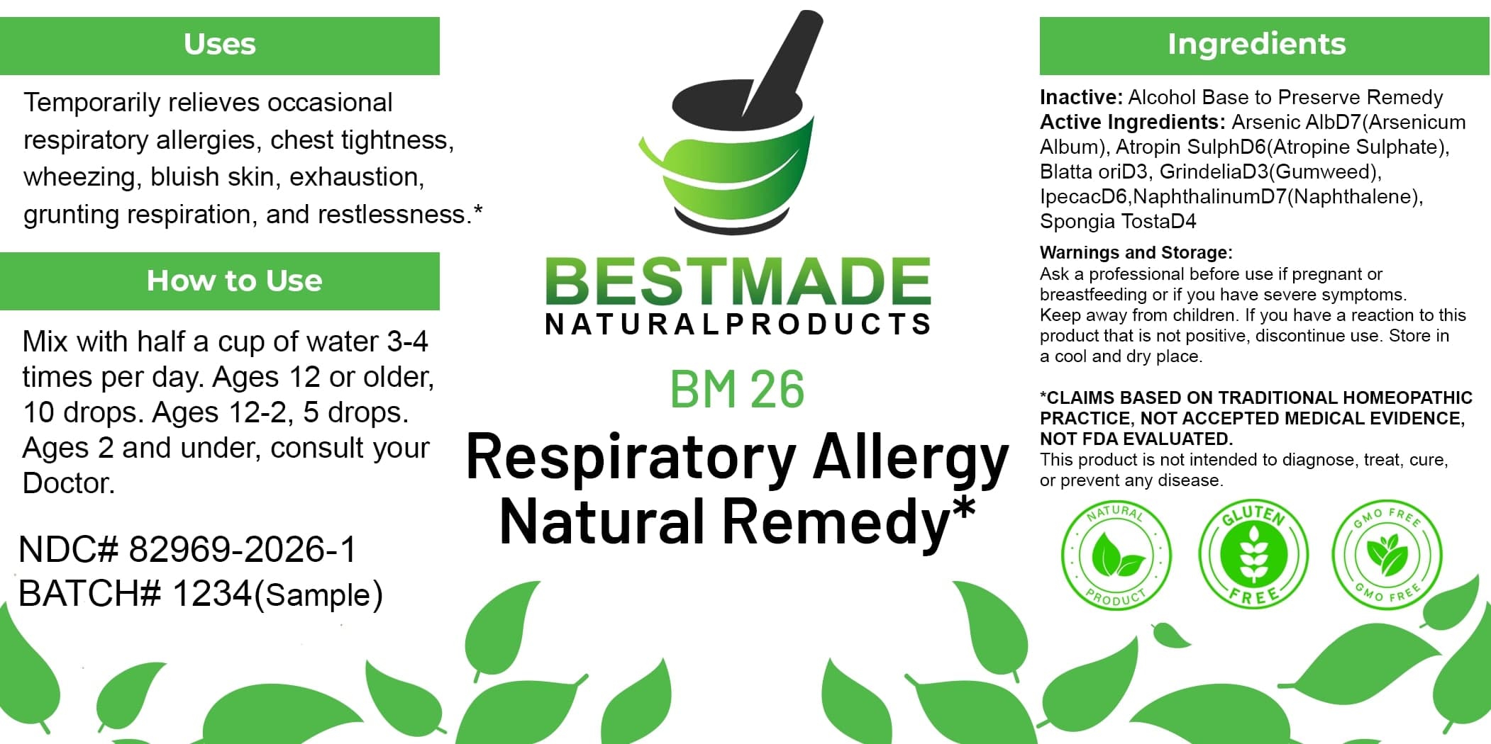 Bestmade Natural Products Bm26 package label