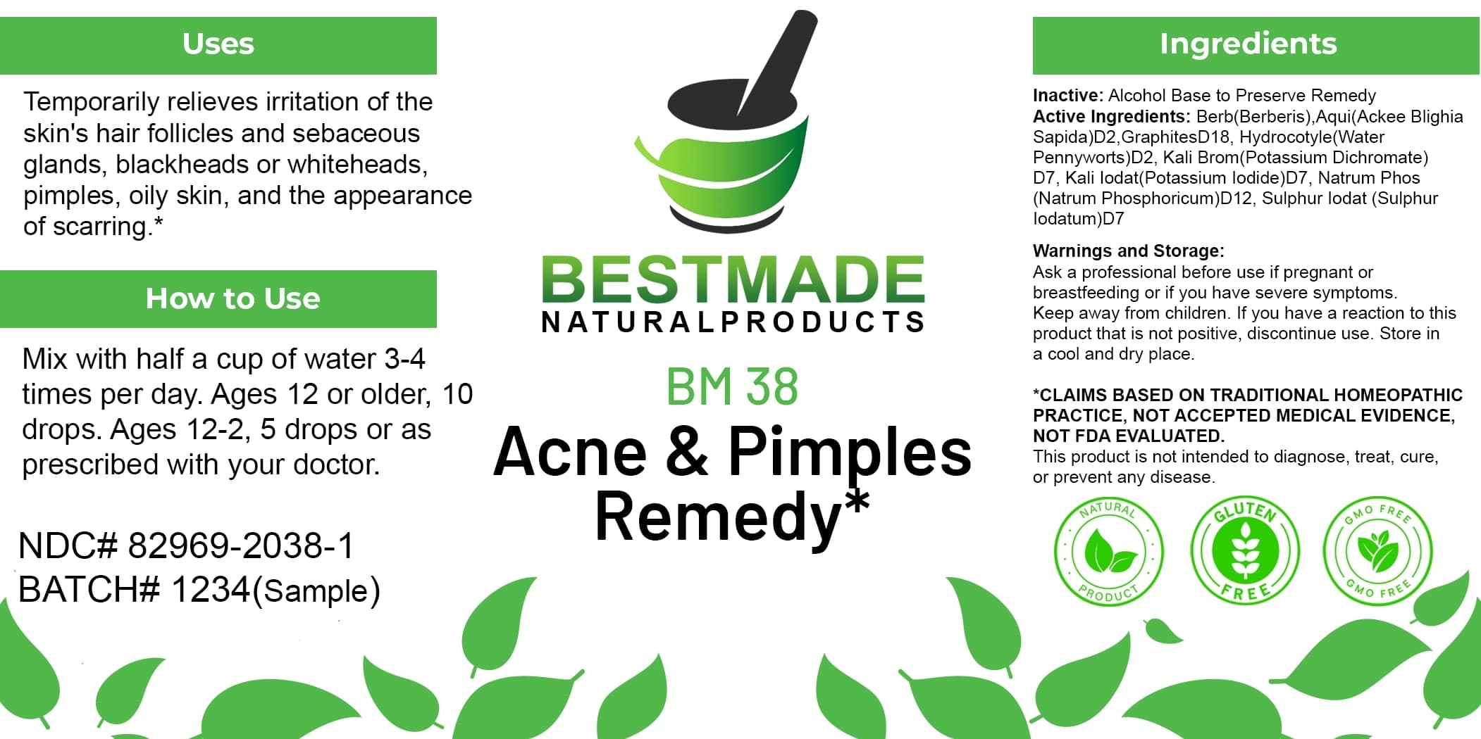 Bestmade Natural Products Bm38 package label
