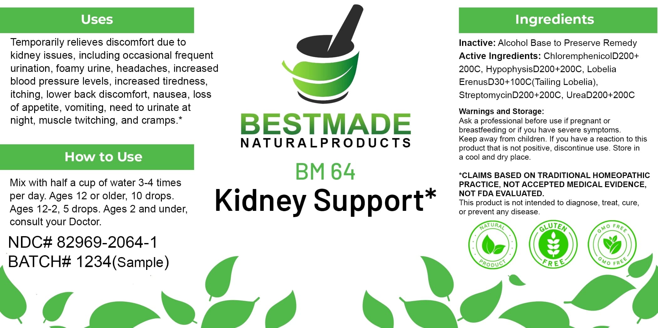 Bestmade Natural Products Bm64 package label