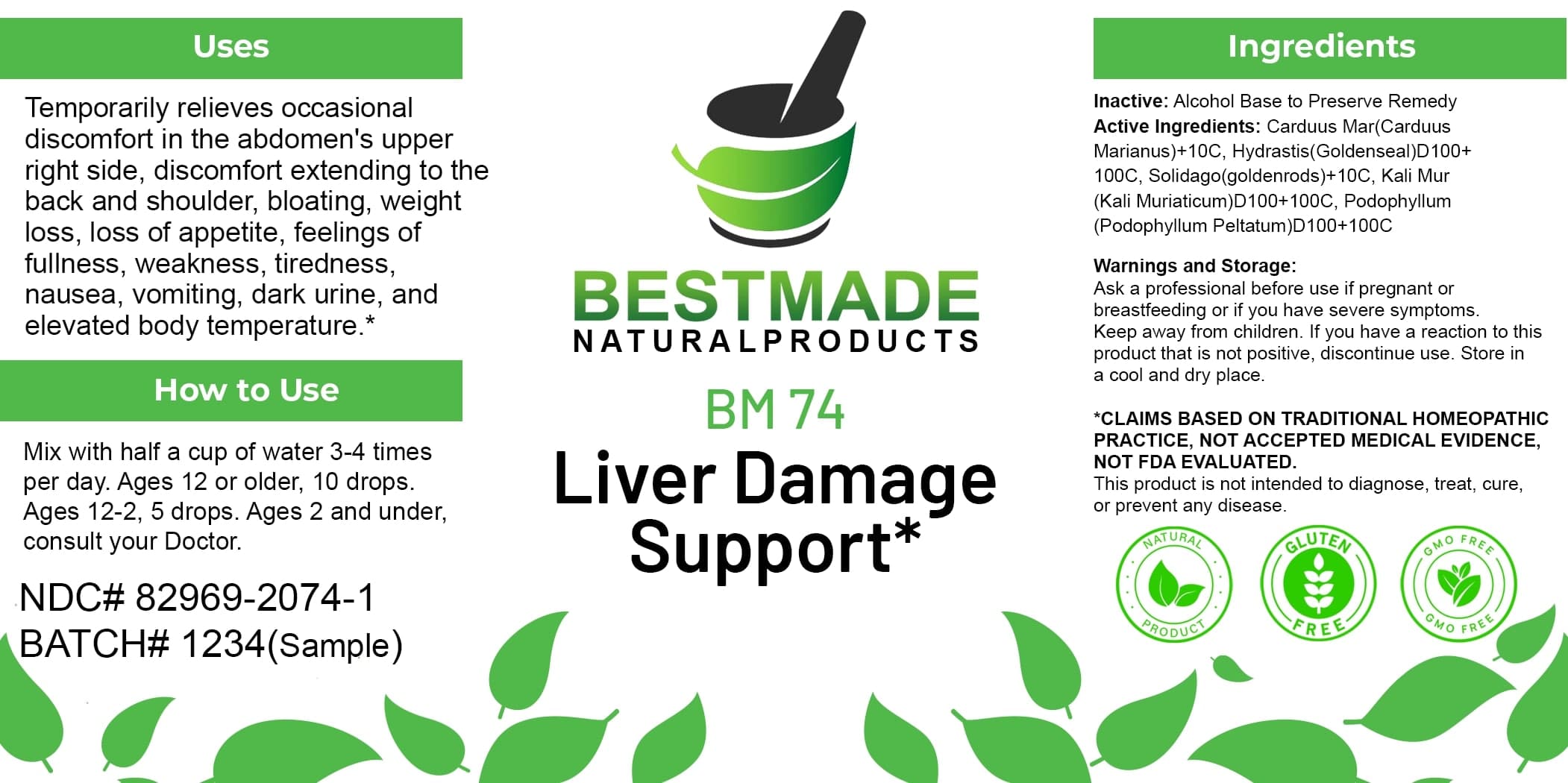 Bestmade Natural Products Bm74 package label