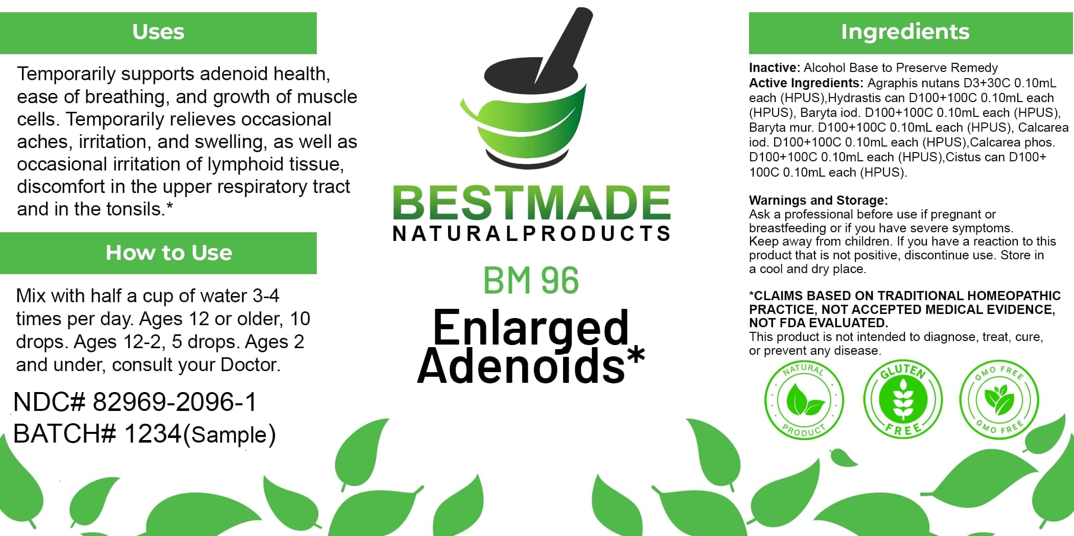 Bestmade Natural Products Bm96 package label