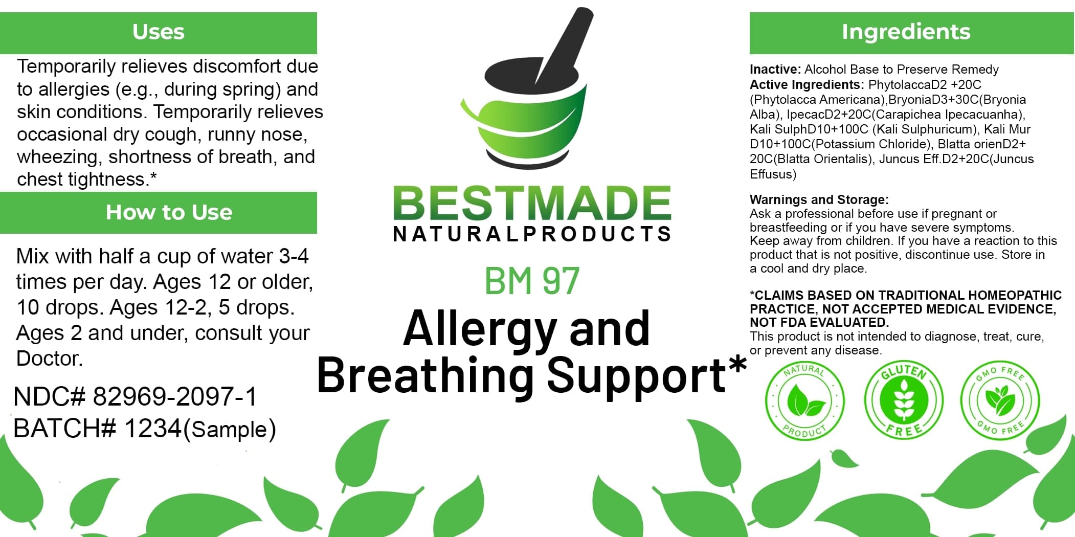 Bestmade Natural Products Bm97 package label