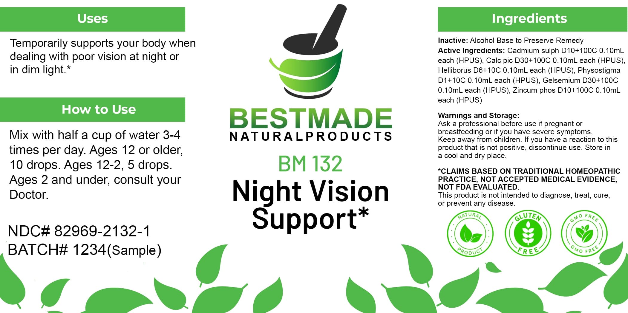 Bestmade Natural Product Bm132 package label