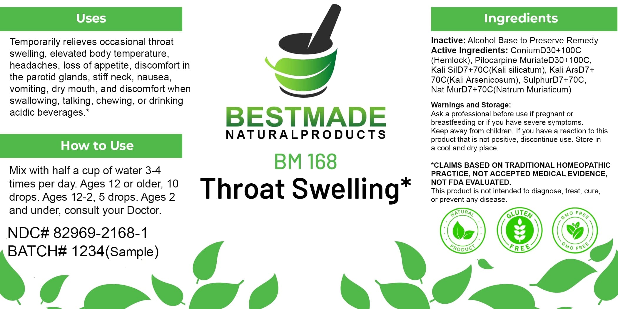 Bestmade Natural Products Bm168 package label