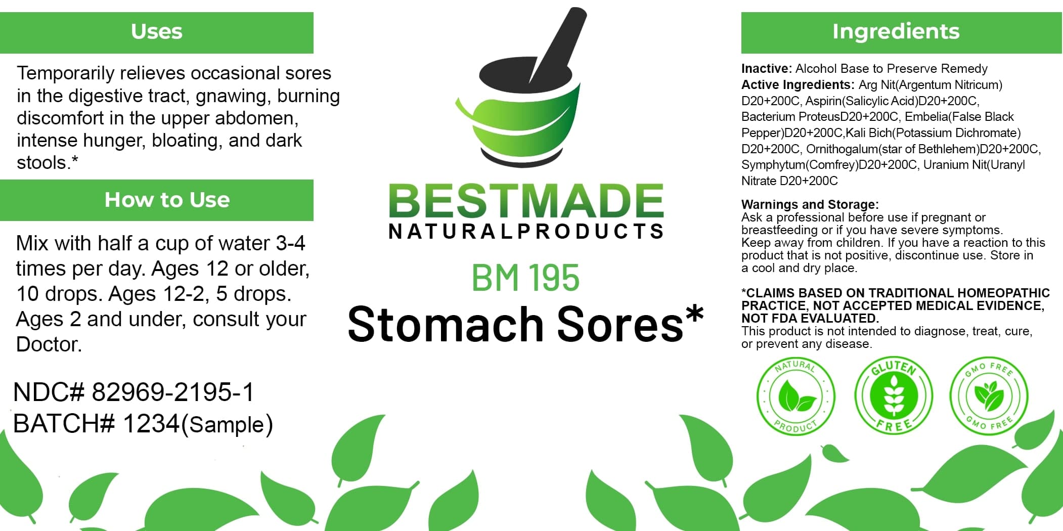 Bestmade Natural Products Bm195 package label