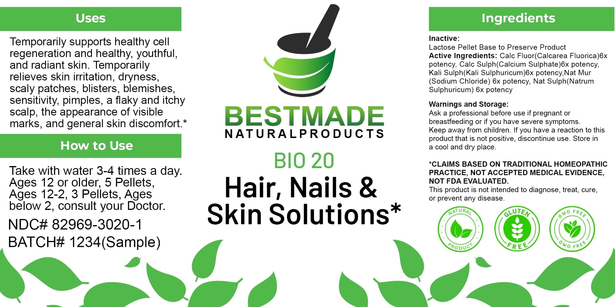 Bestmade Natural Products Bio20 package label