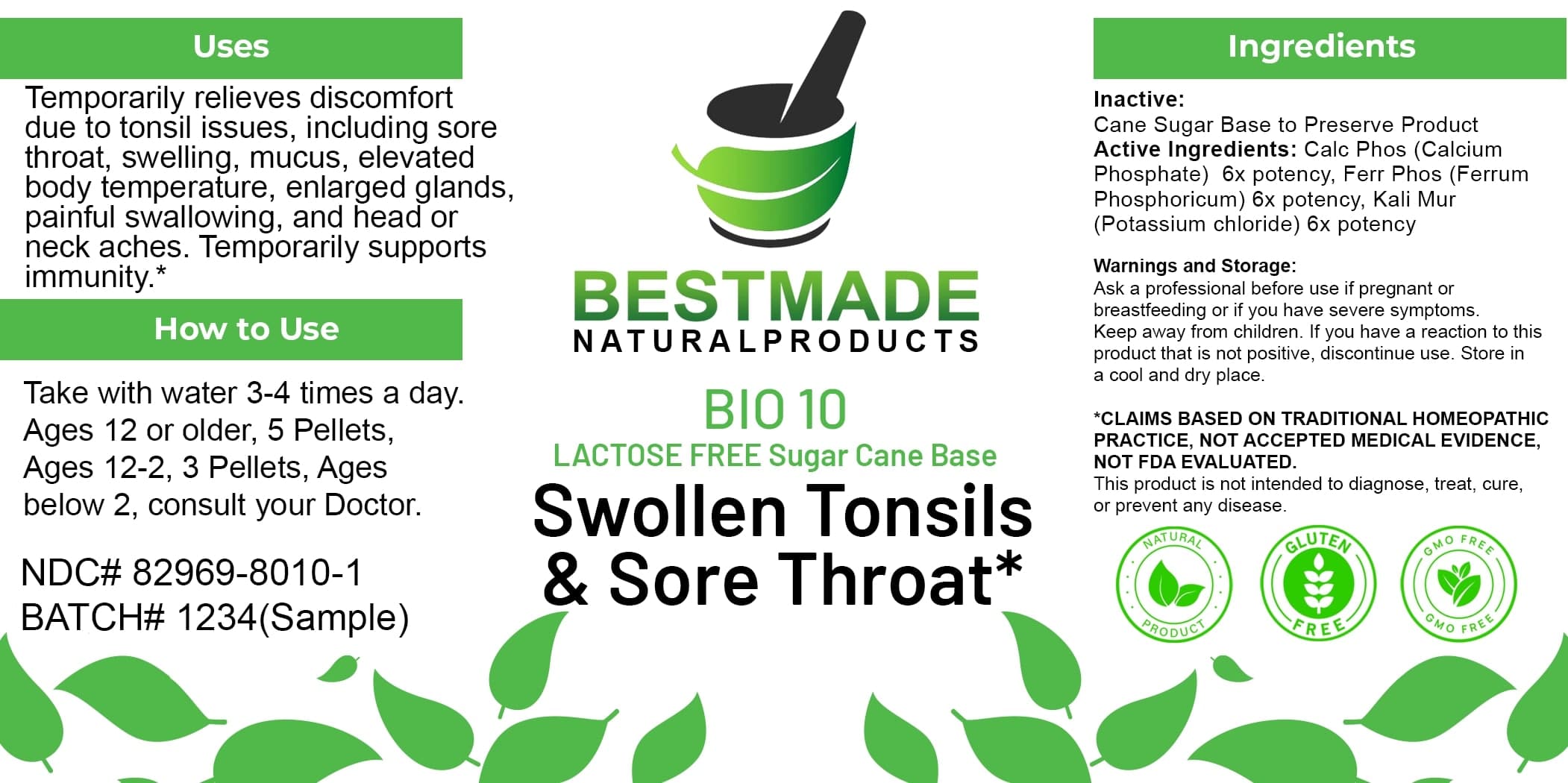 Bestmade Natural Products Bio10 Lactose Free package label