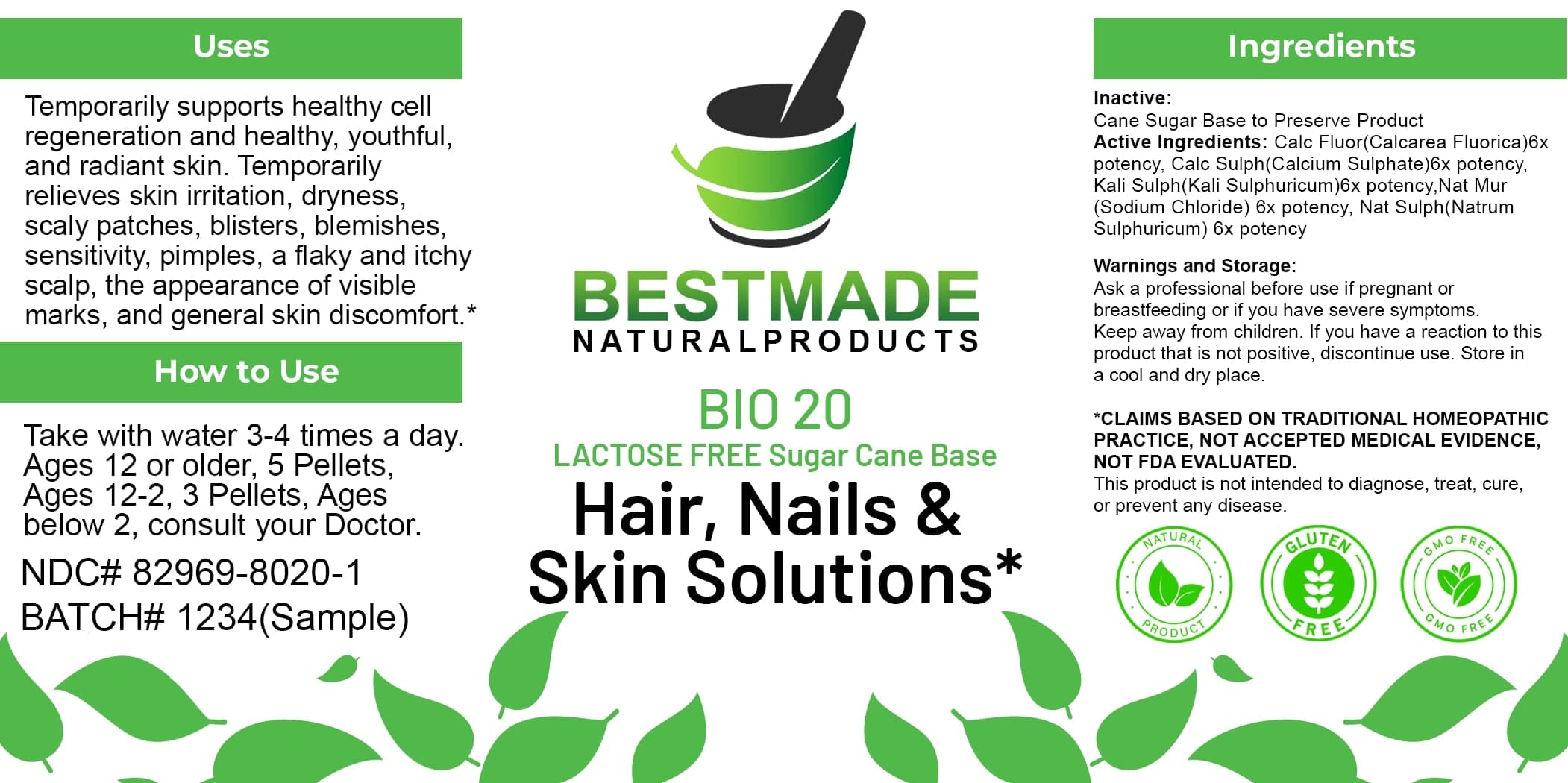 Bestmade Natural Products Bio20 Lactose Free package label