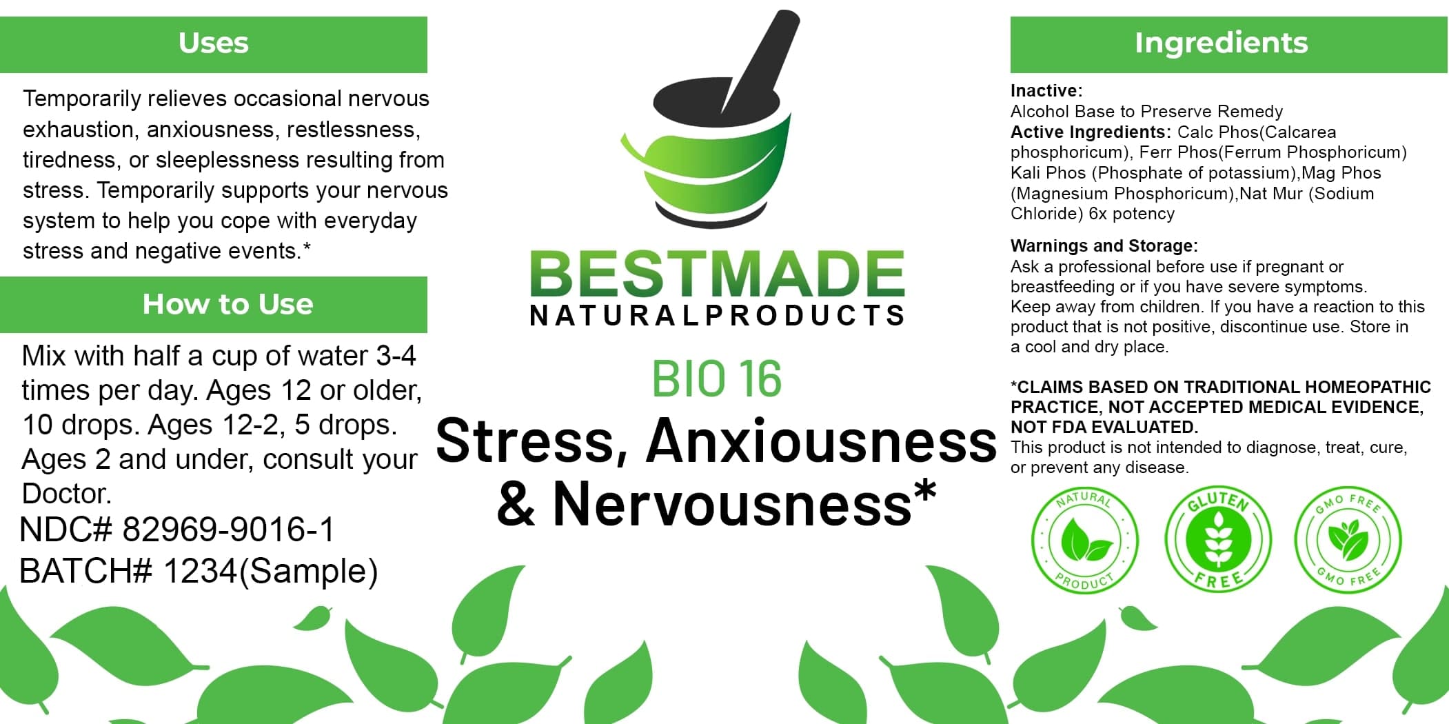 Bestmade Natural Products Bio16 package label
