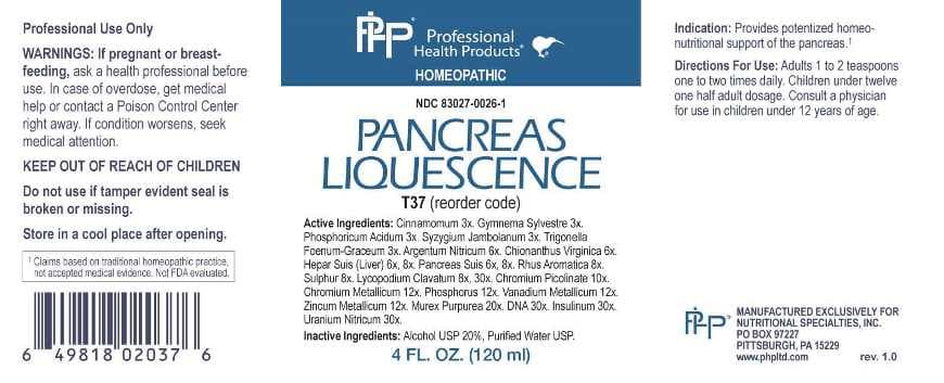 Pancreas Liquescence package label
