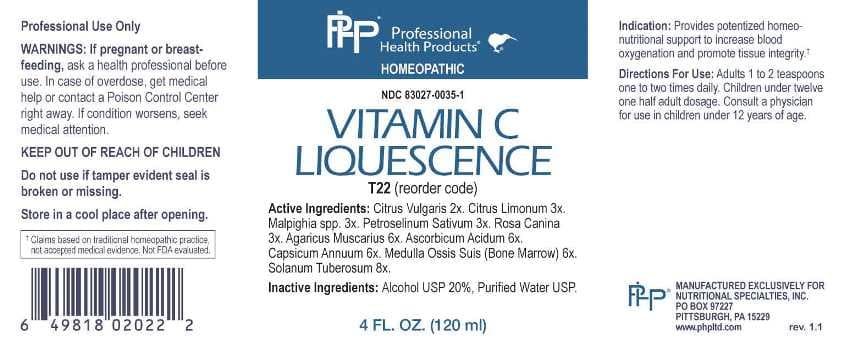 Vitamin C Liquescence package label