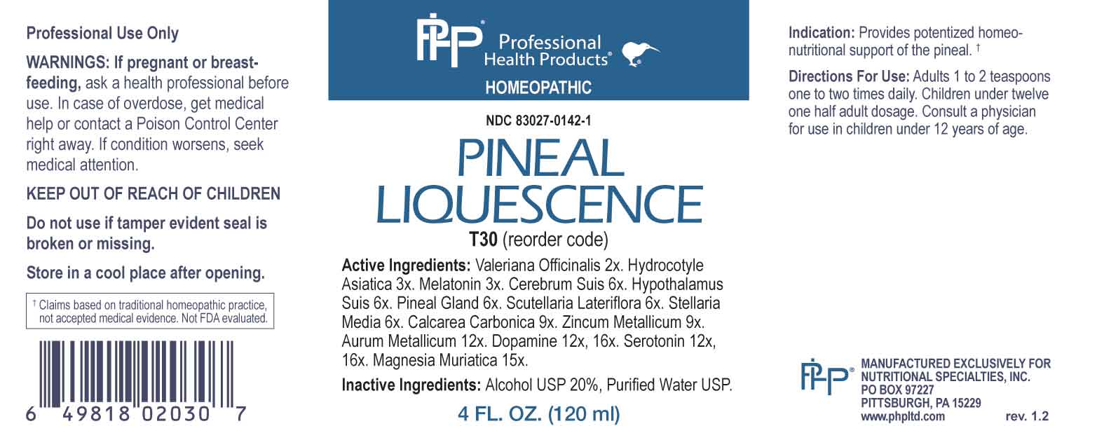Pineal Liquescence package label
