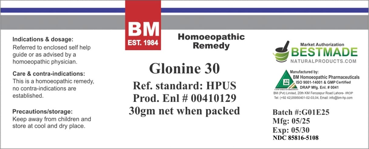Bm Glonoine package label
